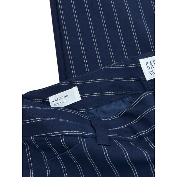GAP Trouser Pants Sz 4 Navy White Pinstripe Regular Slim Fit Pants Preppy Twee - Picture 4 of 6